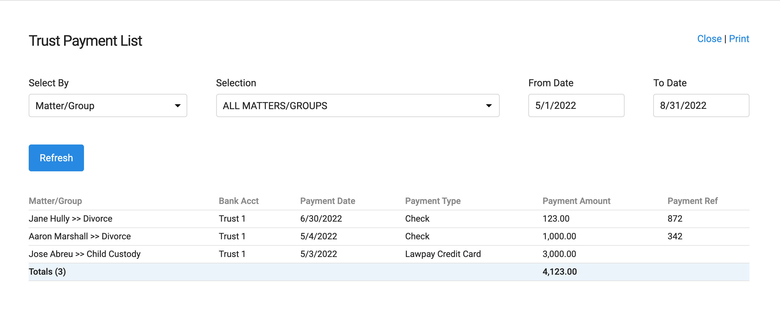 trust payment list screenshot
